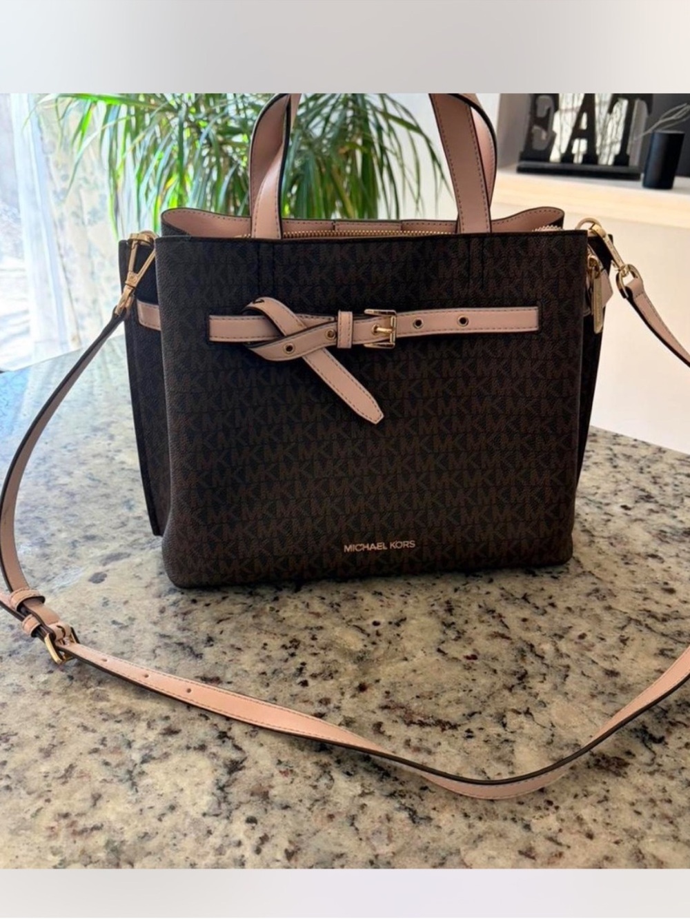 Michael Kors Pink and Brown Logo Purse